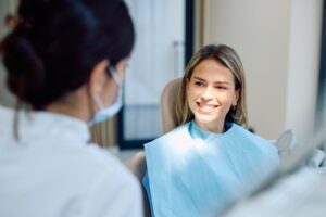Woman talking to her dentist
